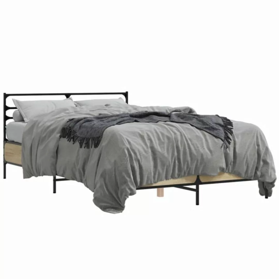 vidaXL Bett Bettgestell Sonoma-Eiche 140x200 cm Holzwerkstoff und Metall günstig online kaufen