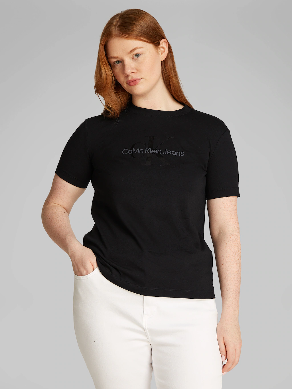 Calvin Klein Jeans Plus T-Shirt "PLUS GLOSSY MONOLOGO REGULAR TEE", mit glä günstig online kaufen