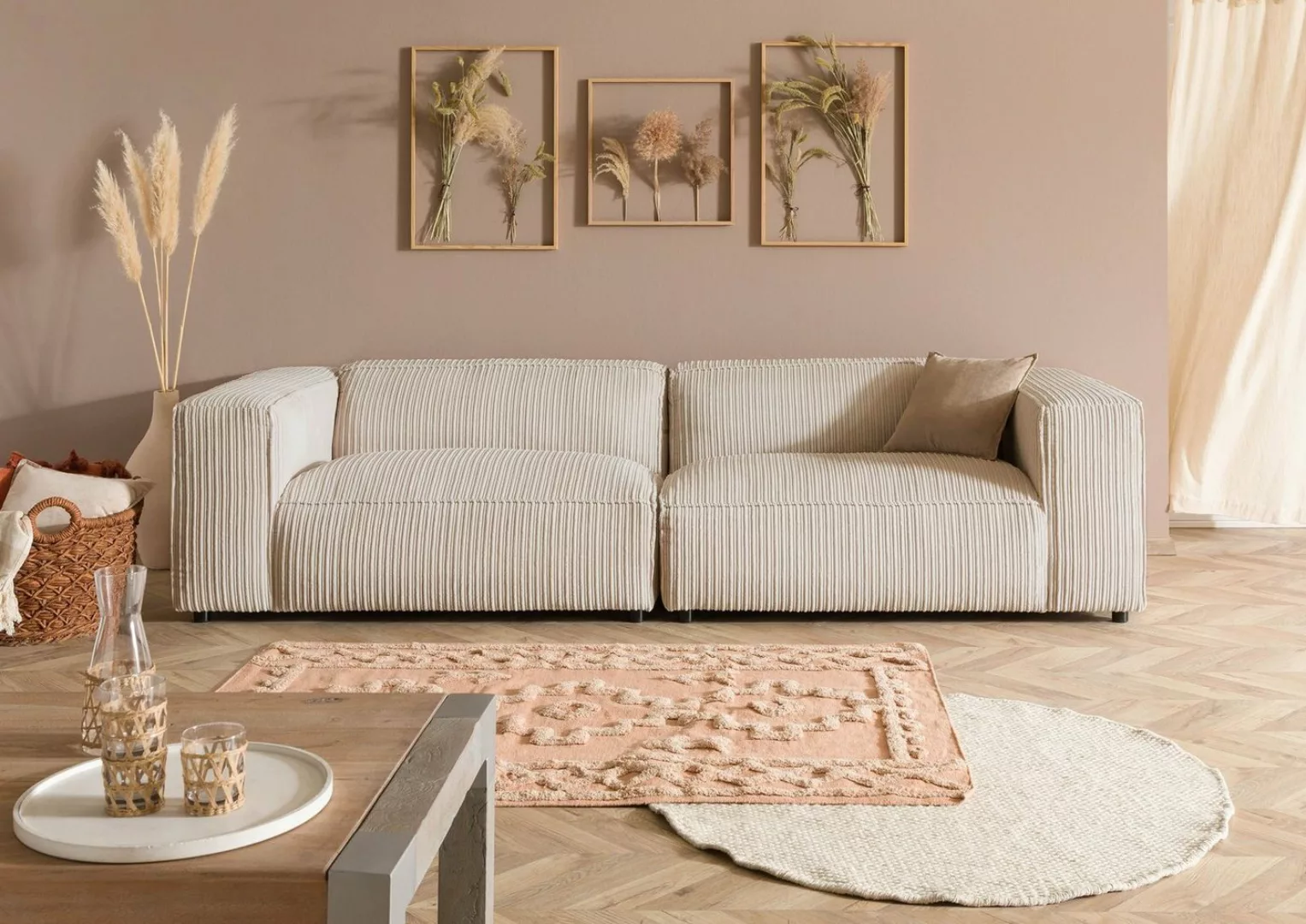 Massivmoebel24 Sofa 3-Sitzer 286x103x69 Cord elfenbein VALENCIA günstig online kaufen