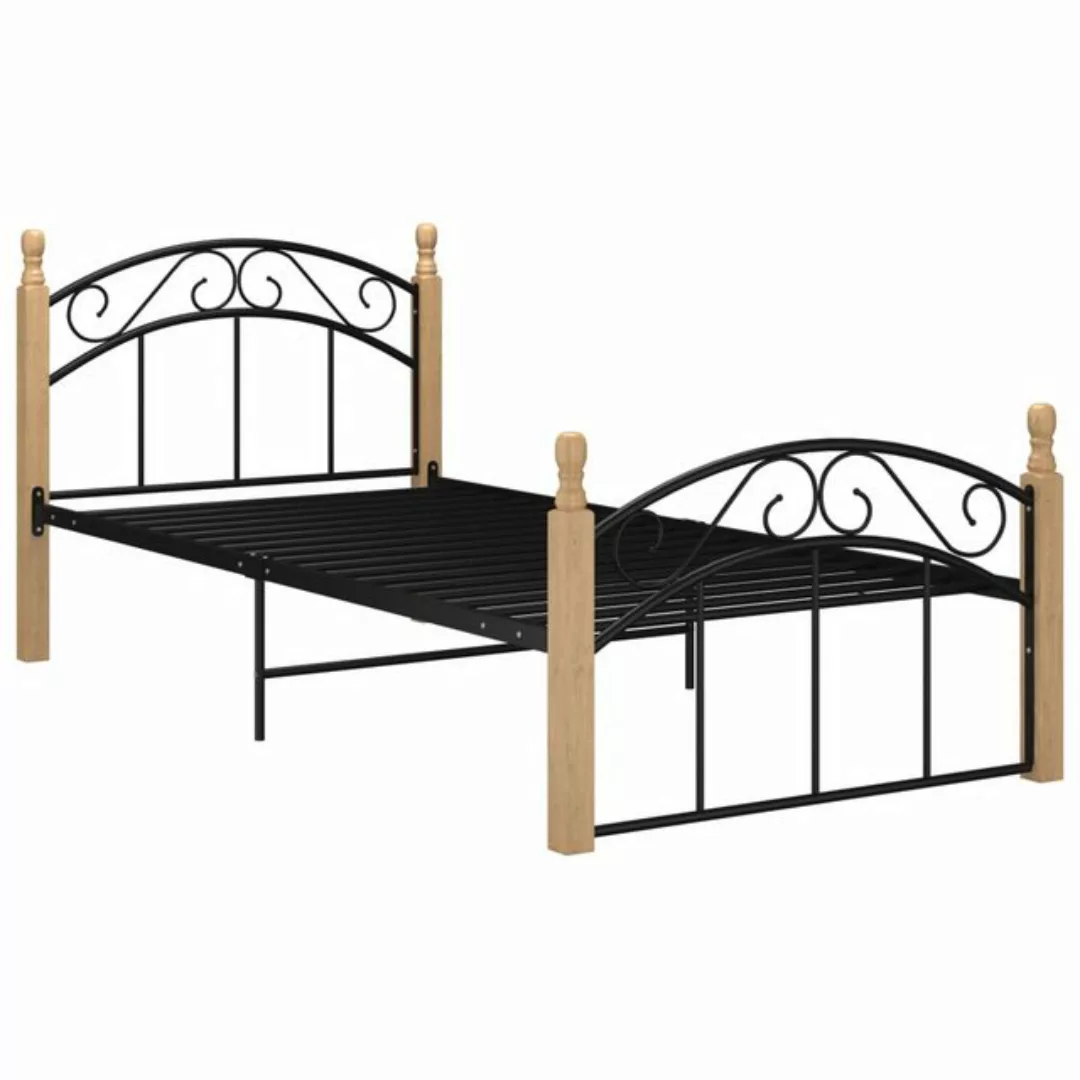 Bettgestell Schwarz Metall Und Massivholz Eiche 90x200 Cm günstig online kaufen