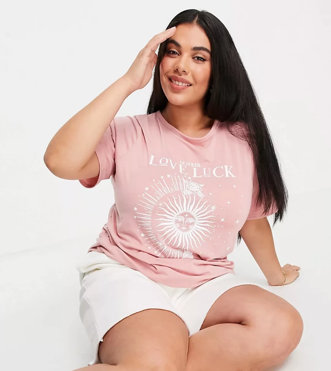 Yours – T-Shirt in Rosa mit Slogan günstig online kaufen