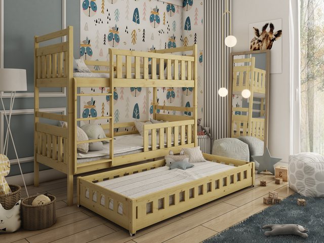thematys Etagenbett 90x200 cm Hochbett Stockbett für 3 Kinder Bodenbett (in günstig online kaufen