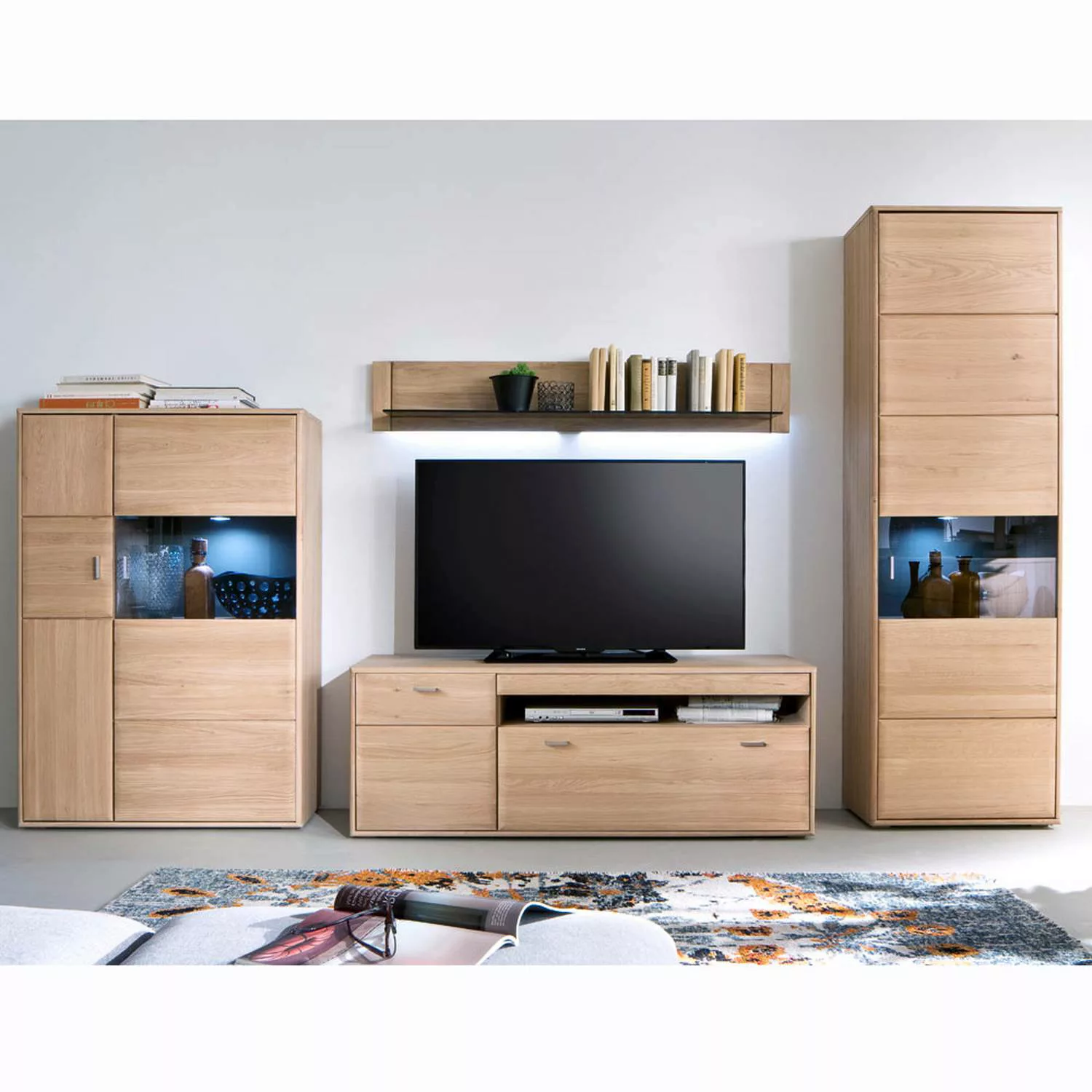TV-Wohnwand TIJUANA-05 Wohnzimmer Möbel aus massiver Eiche Bianco - B/H/T: günstig online kaufen