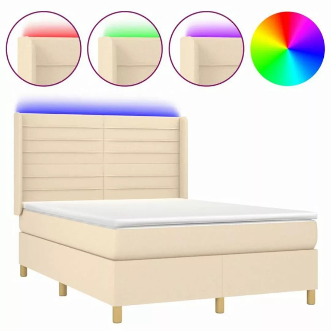 vidaXL Boxspringbett Boxspringbett mit Matratze LED Creme 140x190 cm Stoff günstig online kaufen