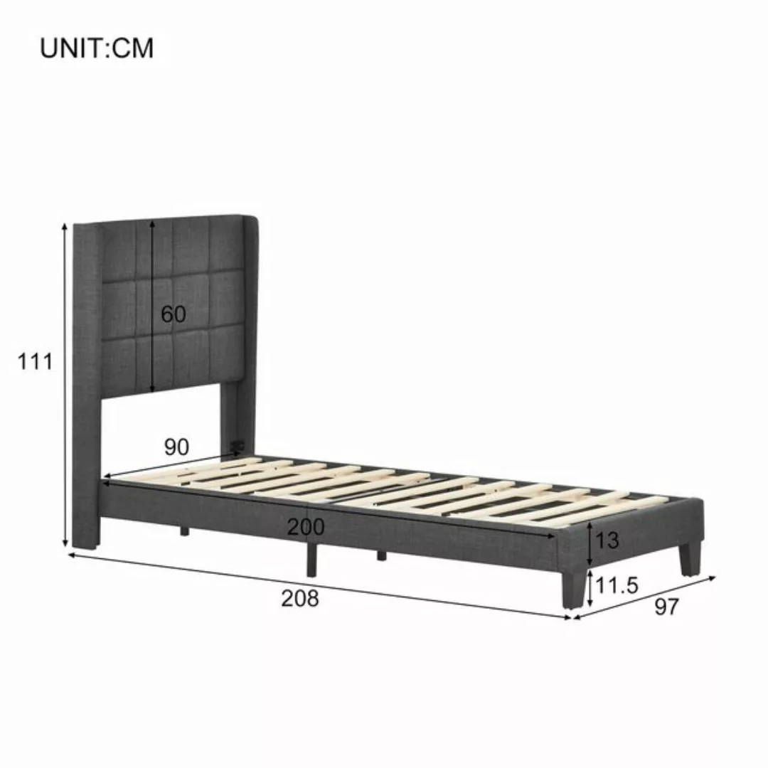 Sweiko Polsterbett, Holzbett mit Kopfteil und Lattenrost, Leinen, 90*200cm, günstig online kaufen