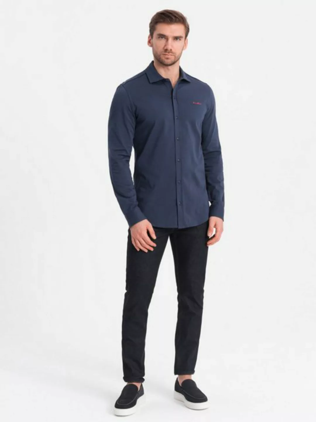 OMBRE Langarmhemd Herren-Shirt aus Baumwolle REGULAR stricken Single-Jersey günstig online kaufen