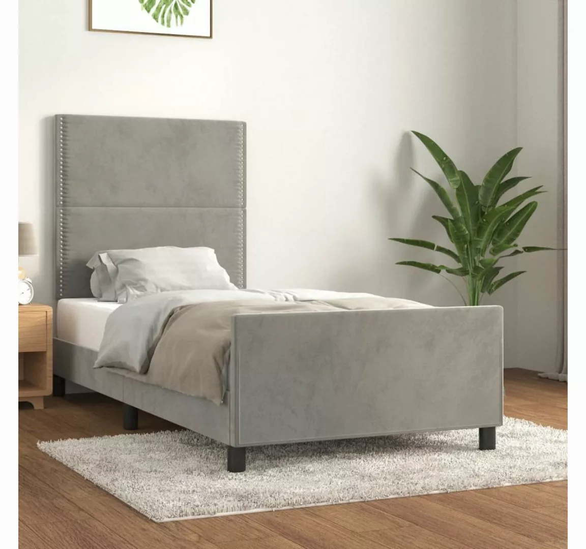 furnicato Bett Bettgestell mit Kopfteil Hellgrau 90x200 cm Samt günstig online kaufen