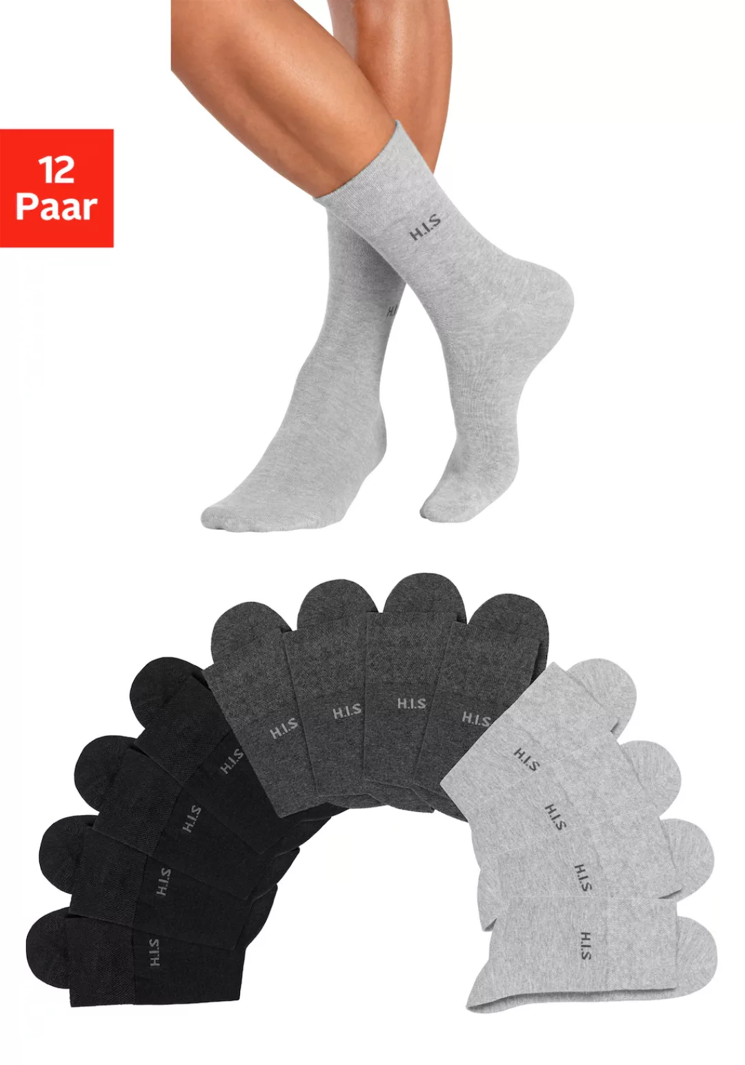 H.I.S Socken, (Packung, 12 Paar), ohne einschneidendes Gummi günstig online kaufen