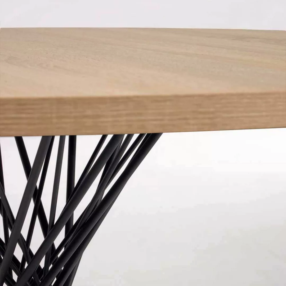 Runder Esszimmer Tisch in Naturfarben und Schwarz Drahtgestell günstig online kaufen