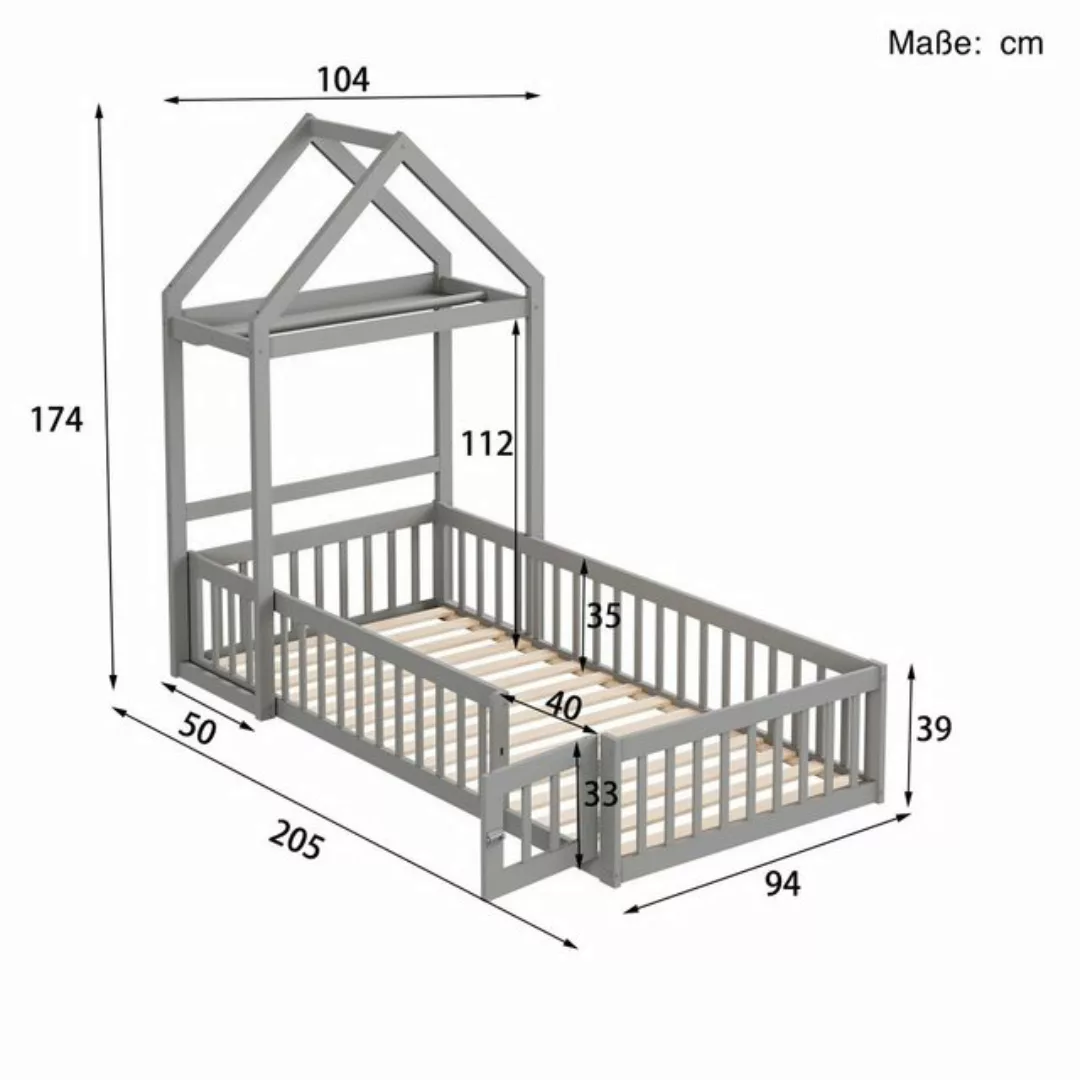 SOFTWEARY Hausbett mit Lattenrost (90x200 cm), Kinderbett mit Rausfallschut günstig online kaufen