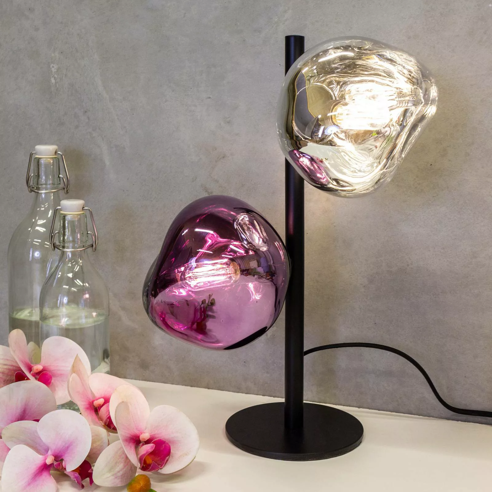 Tischlampe Canopus violett/silber Höhe 40 cm 2-flg Glas E14 günstig online kaufen