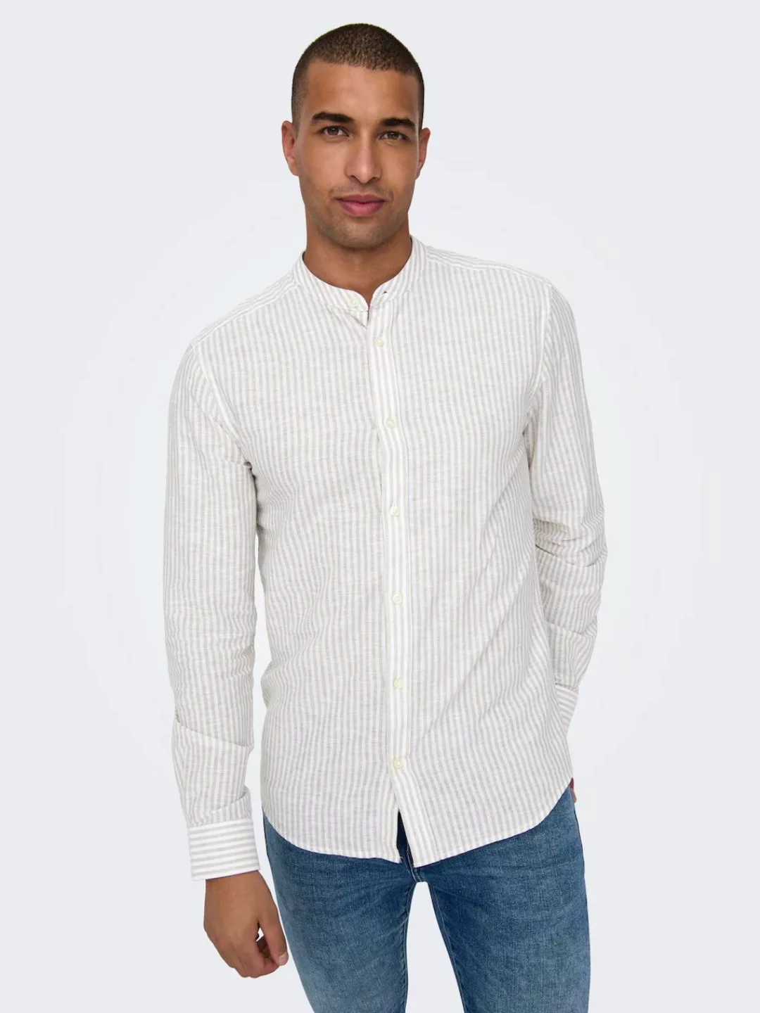 ONLY & SONS Langarmhemd ONSCAIDEN LS MAO STRIPE LINEN SHIRT NOOS günstig online kaufen