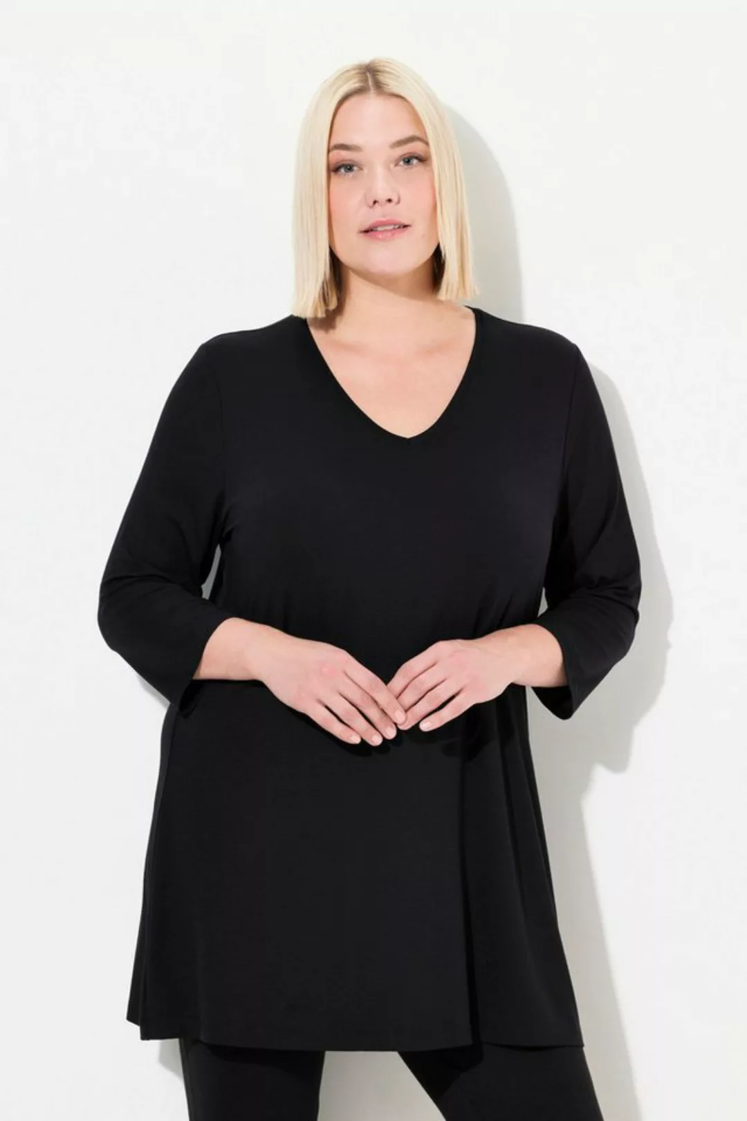 Ulla Popken Longshirt Longshirt A-Linie V-Ausschnitt günstig online kaufen