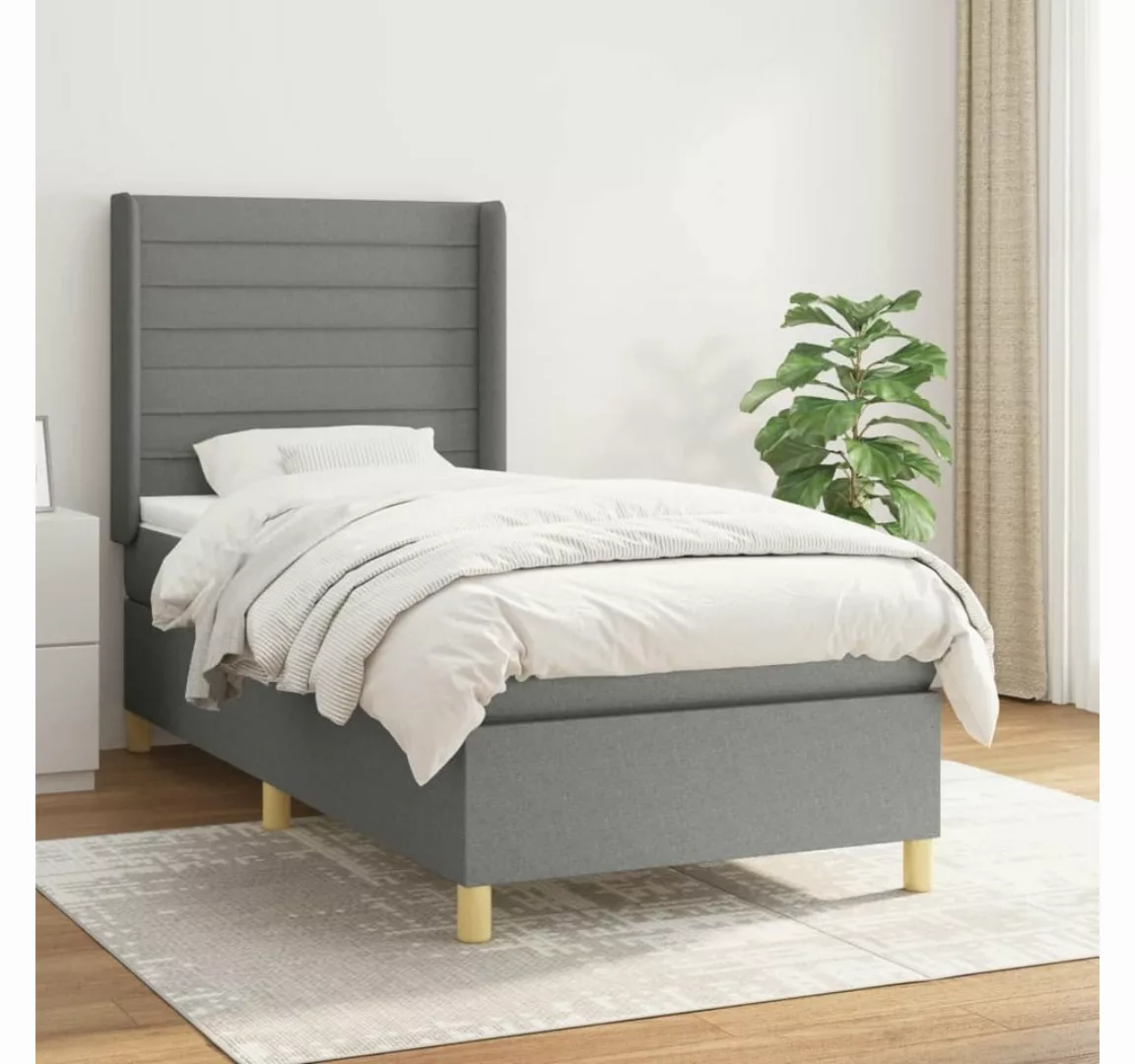 furnicato Bettgestell Boxspringbett mit Matratze Dunkelgrau 90x190 cm Stoff günstig online kaufen