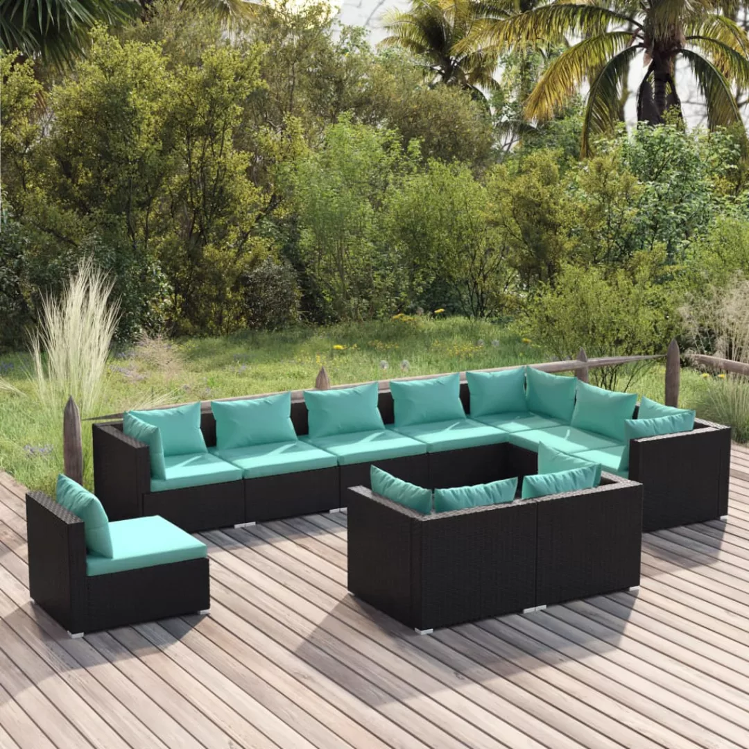 Vidaxl 10-tlg. Garten-lounge-set Mit Kissen Poly Rattan Schwarz günstig online kaufen