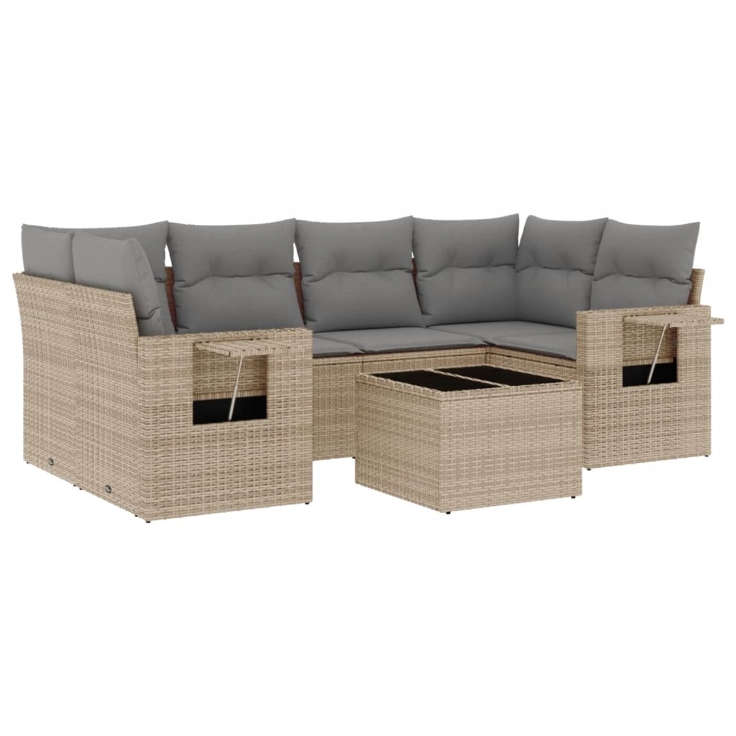 vidaXL 7-Tlg Garten-Sofagarnitur mit Kissen Beige Poly Rattan 3219918 günstig online kaufen