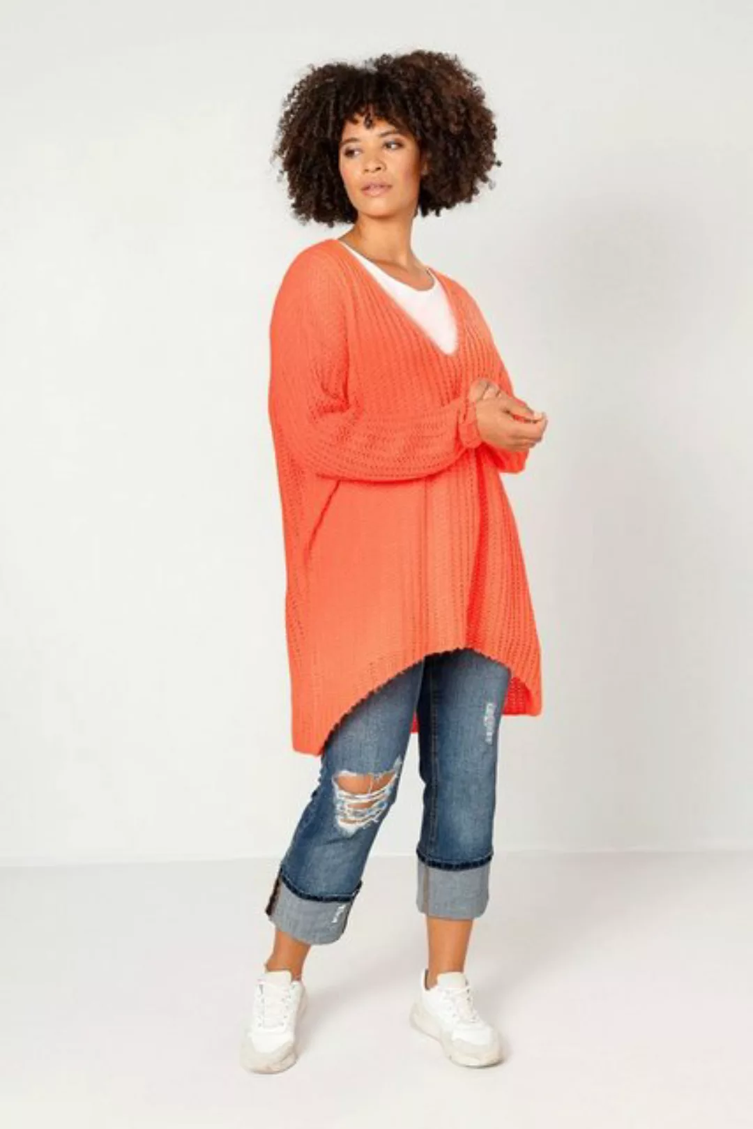 Angel of Style Fleecepullover Long-Pullover grob gestrickt V-Ausschnitt Lan günstig online kaufen