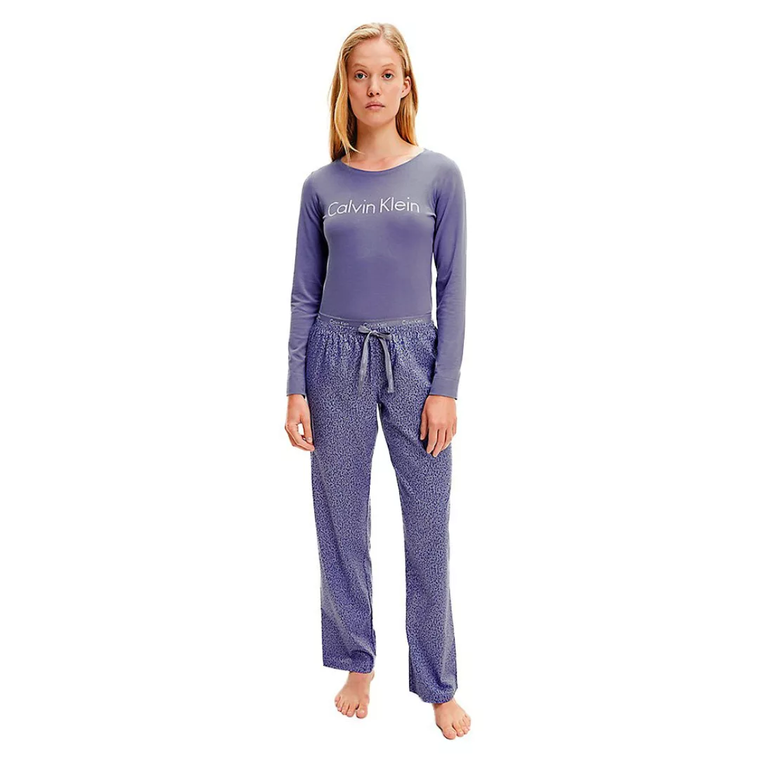 Calvin Klein Underwear Logo Langarm-set Pyjama XS Textured Bark Print / Ble günstig online kaufen