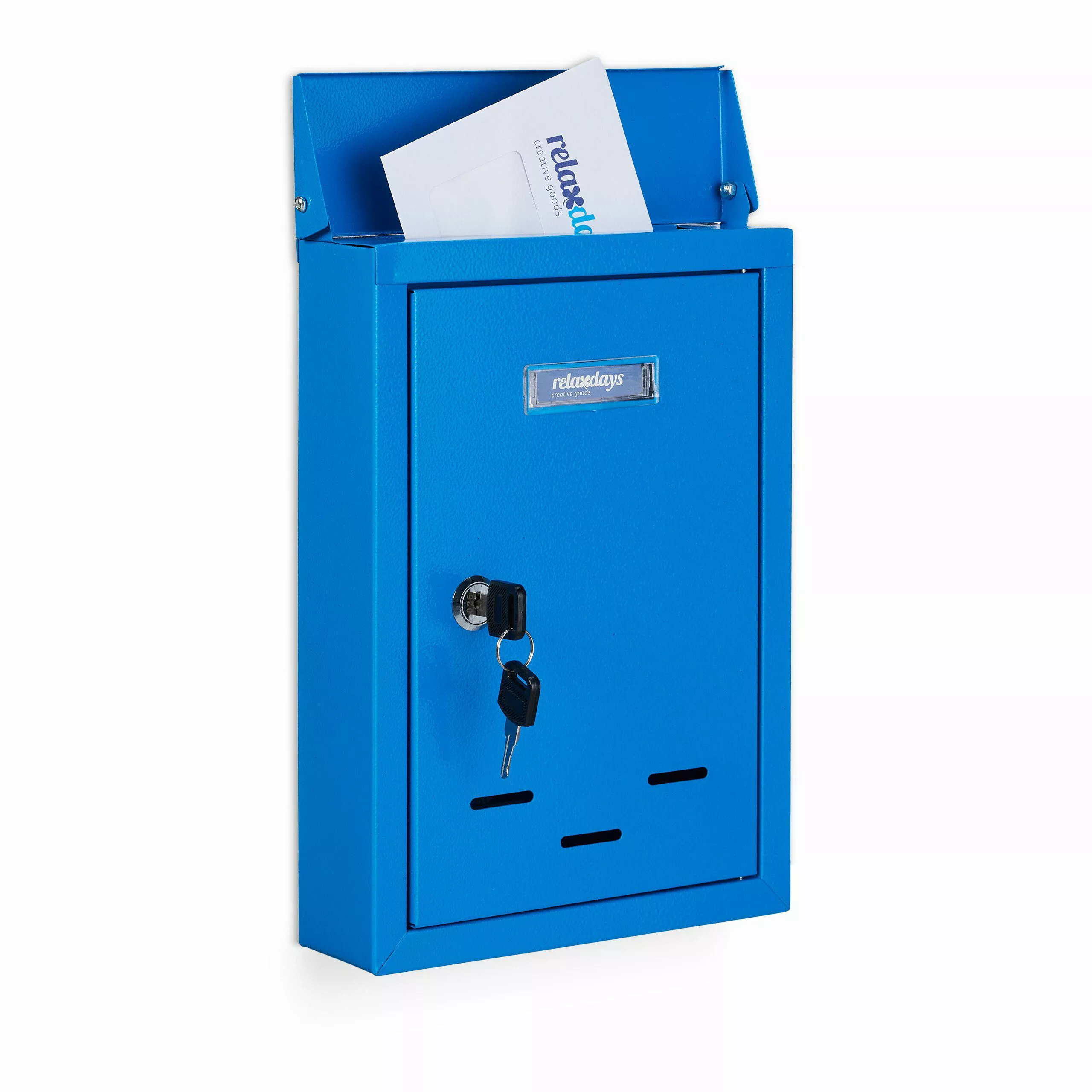 relaxdays Briefkasten mit Namensschild, Blau günstig online kaufen