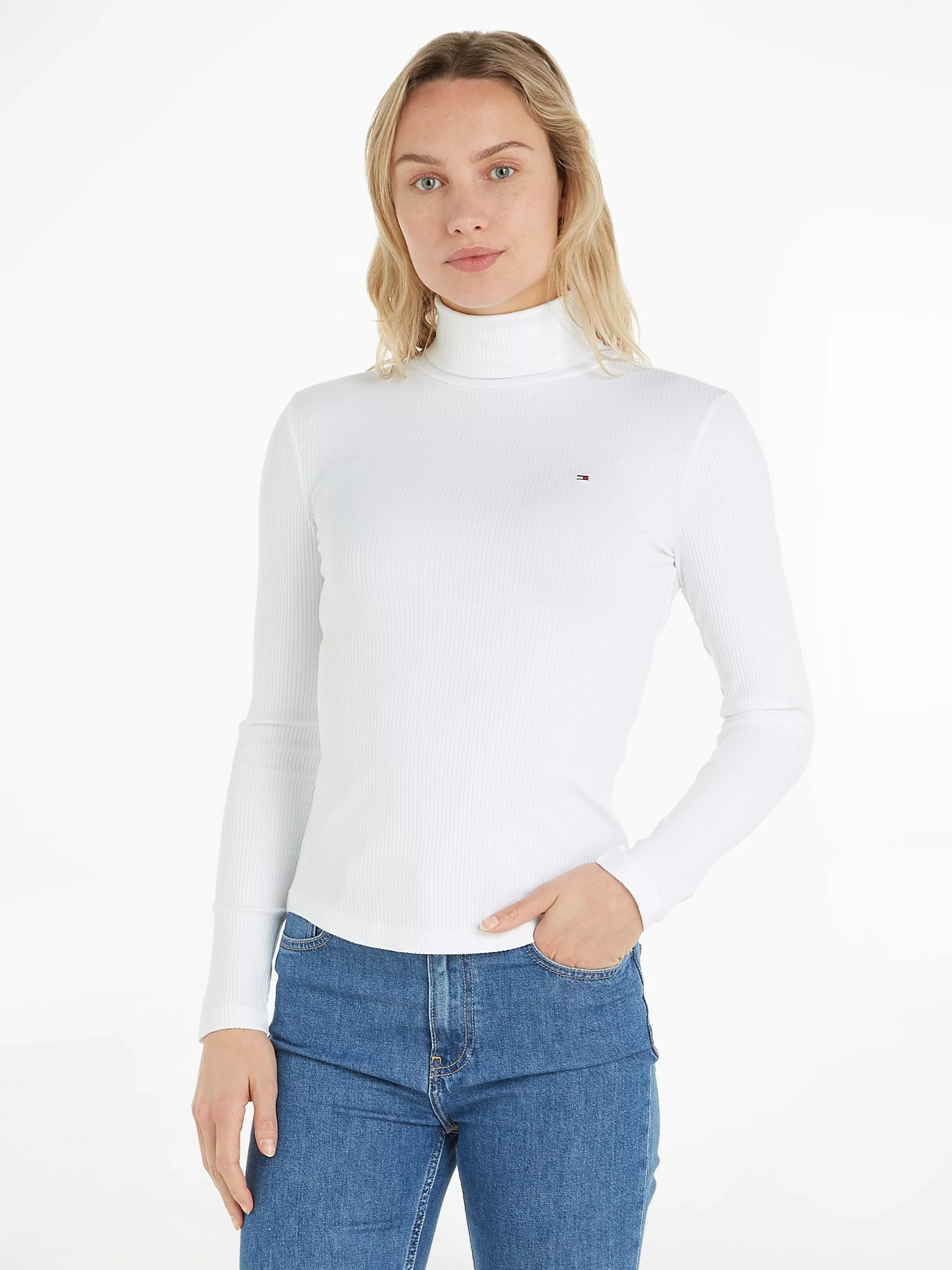 Tommy Hilfiger Langarmshirt "SLIM 5X2 RIB ROLL-NK LS", mit gerippter Strukt günstig online kaufen