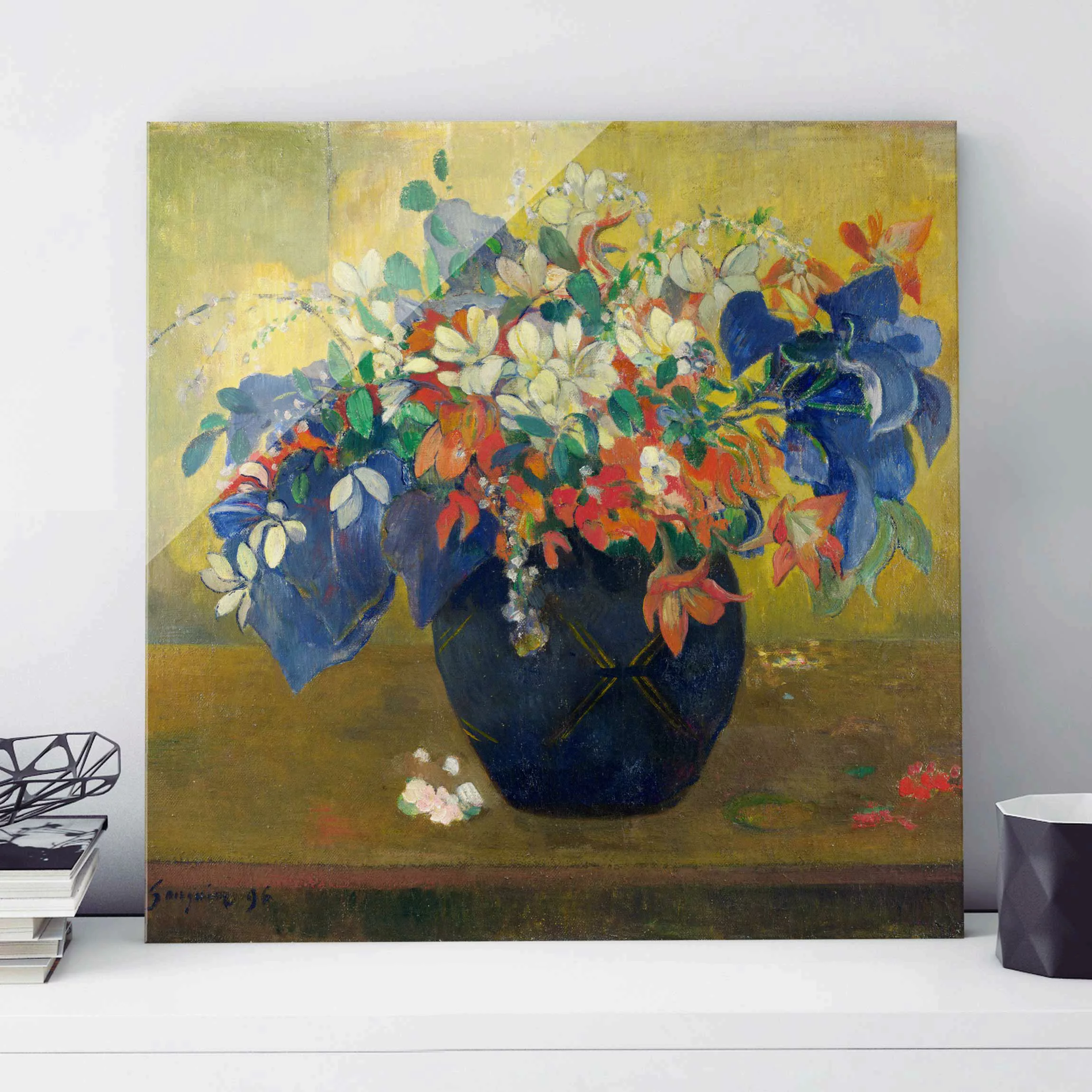 Glasbild Kunstdruck - Quadrat Paul Gauguin - Vase mit Blumen günstig online kaufen