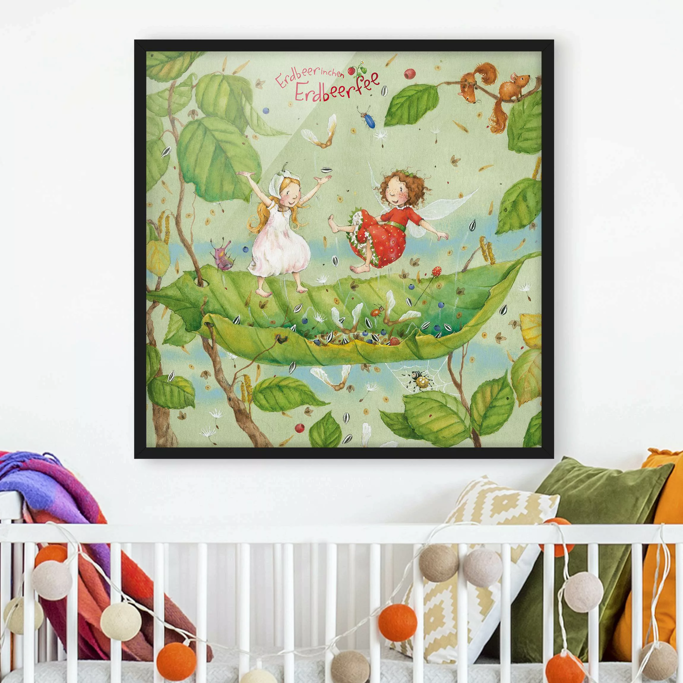 Bild mit Rahmen Kinderzimmer - Quadrat Erdbeerinchen Erdbeerfee - Trampolin günstig online kaufen