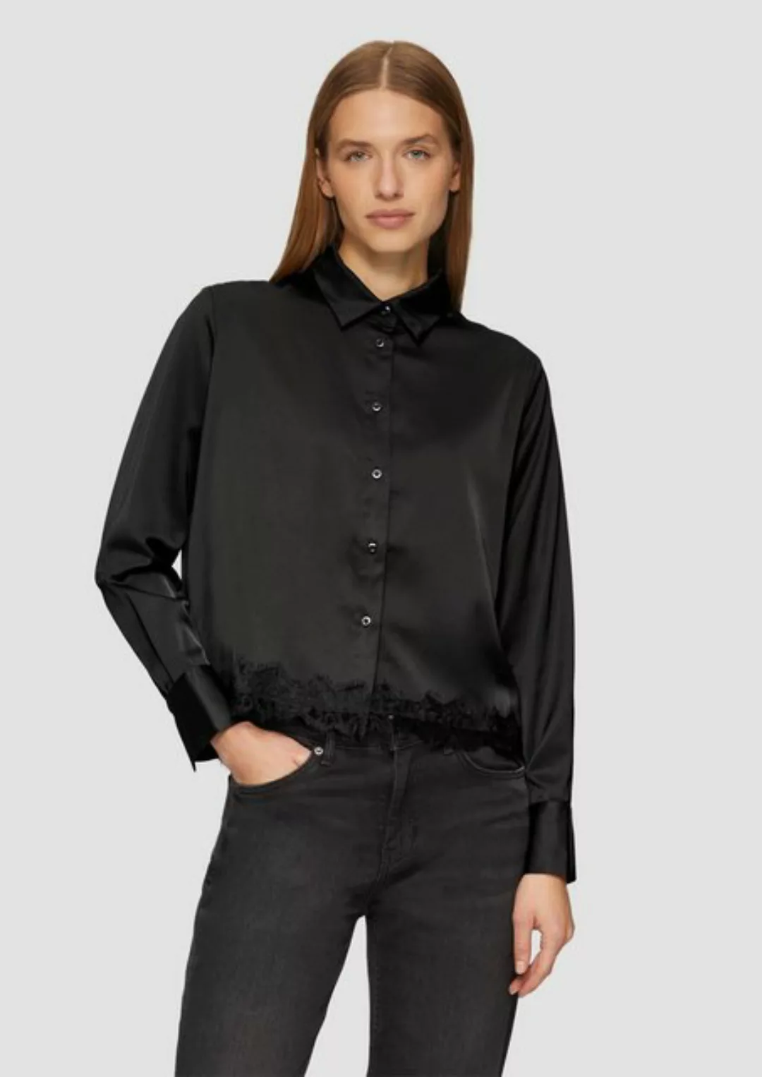 s.Oliver Langarmbluse Satin-Bluse mit Spitzen-Detail Spitze günstig online kaufen