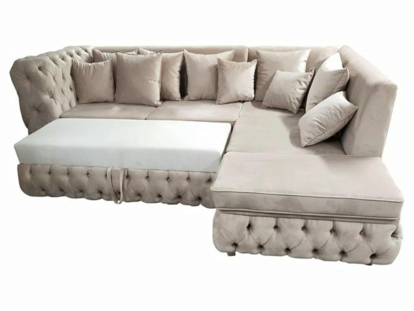 JVmoebel Ecksofa Beiges Chesterfield Ecksofa L-Form Couch Mit Bettfunktion günstig online kaufen