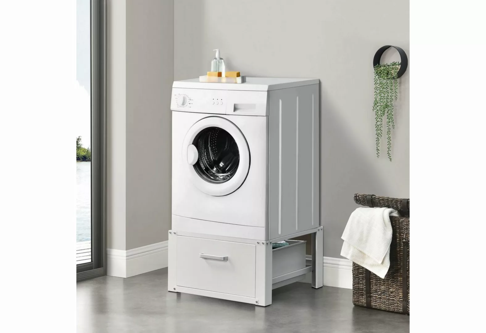 en.casa Waschmaschinenuntergestell Sockel Podest inkl. Schublade Unterschra günstig online kaufen