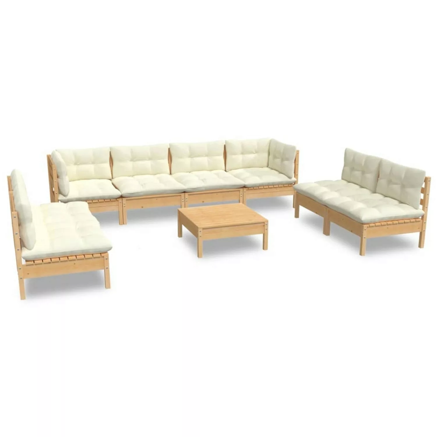 vidaXL 9-tlg Garten-Lounge-Set mit Creme Kissen Massivholz Kiefer Modell 3 günstig online kaufen