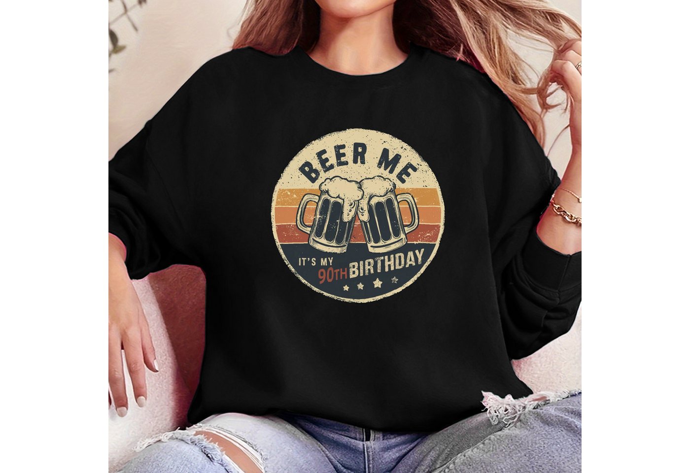 PYL Sweatshirt Damen Retro Sweatshirt mit Bier Druck,Langarm Pullover Top günstig online kaufen