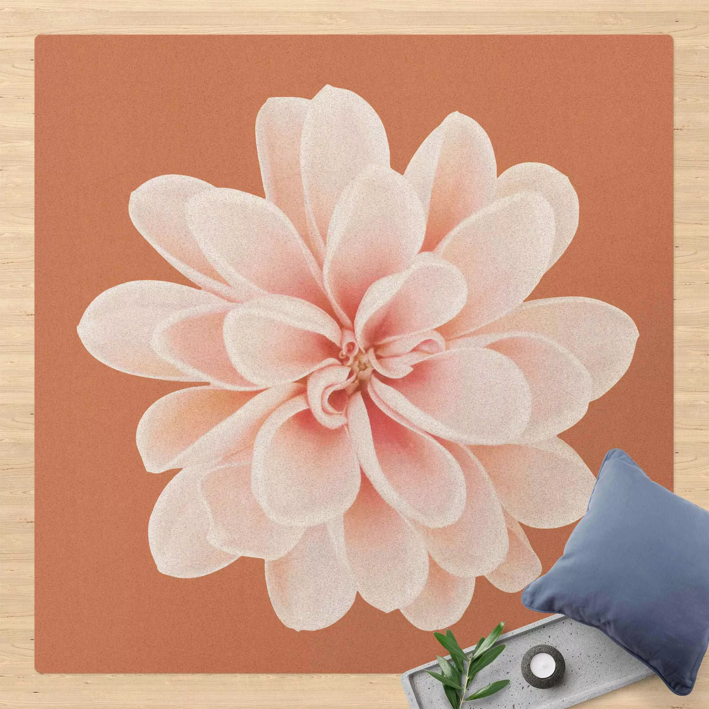 Kork-Teppich Dahlie Rosa Pastell Weiß Zentriert günstig online kaufen