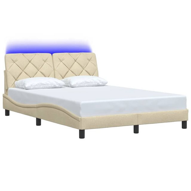 vidaXL Bett Bettgestell mit LED ohne Matratze Creme 120x200 cm Stoff günstig online kaufen