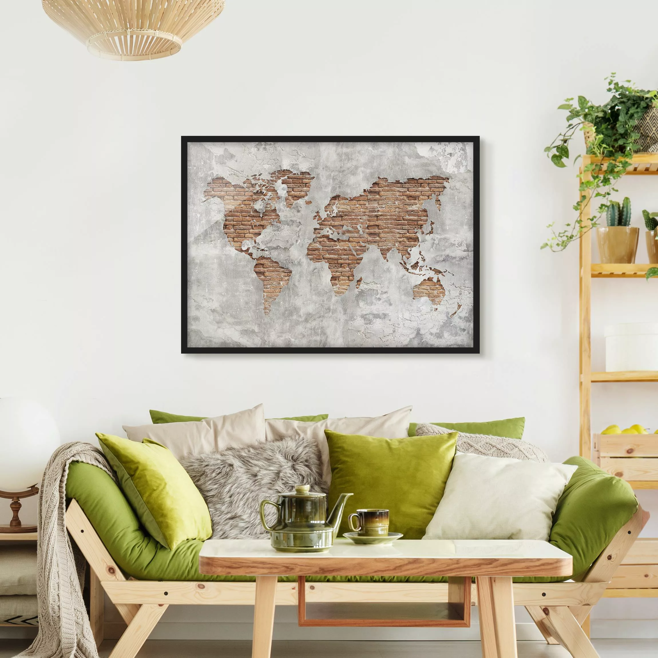Bild mit Rahmen Stadt-, Land- & Weltkarte - Querformat Shabby Beton Backste günstig online kaufen