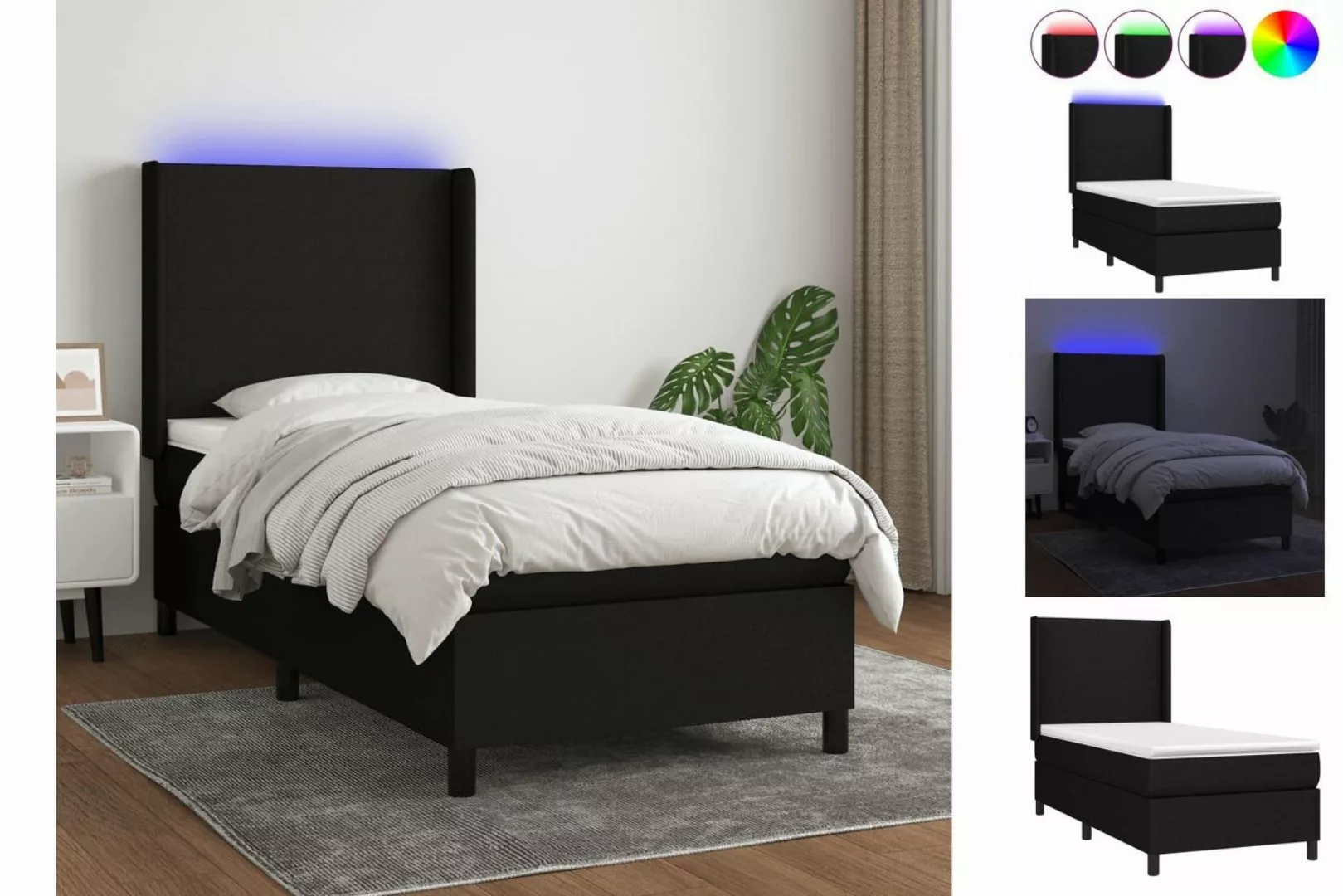 vidaXL Bettgestell Boxspringbett mit Matratze LED Schwarz 80x200 cm Stoff B günstig online kaufen