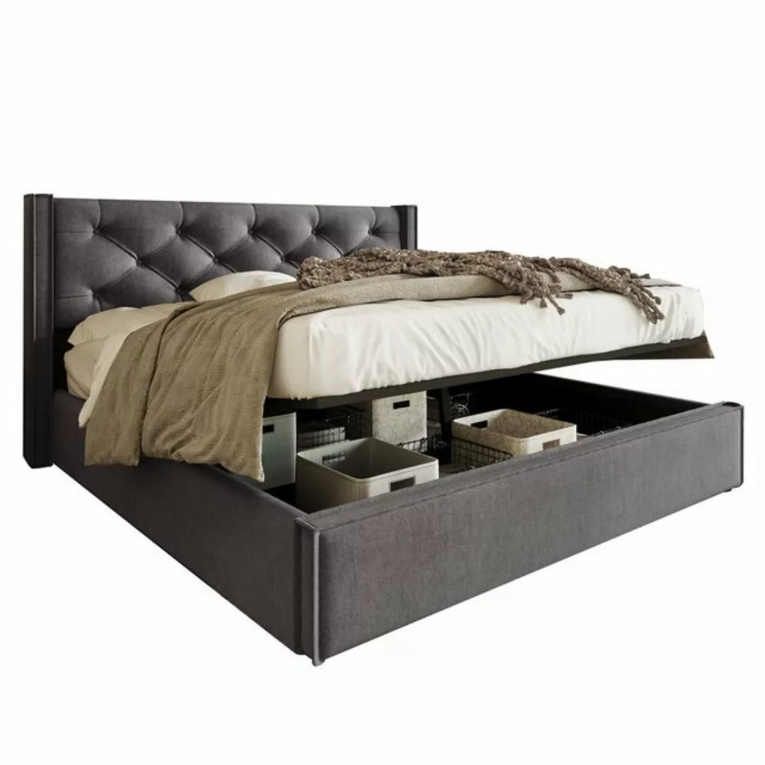 BlingBin Polsterbett Doppelbett Funktionsbett mit Bettkasten 160x200cm Grau günstig online kaufen