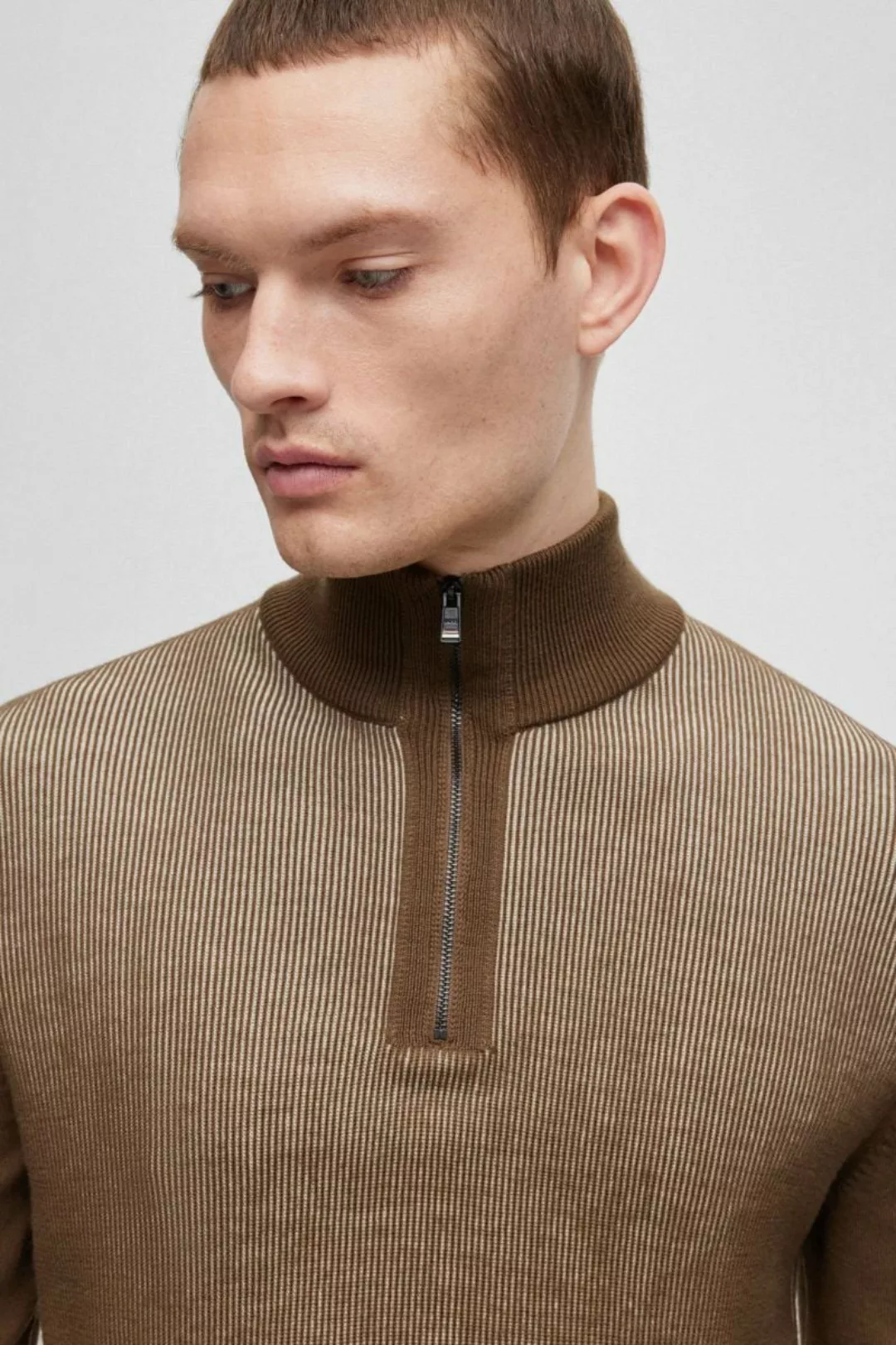 BOSS Ofilato Half Zip Pullover Wolle Braun - Größe L günstig online kaufen
