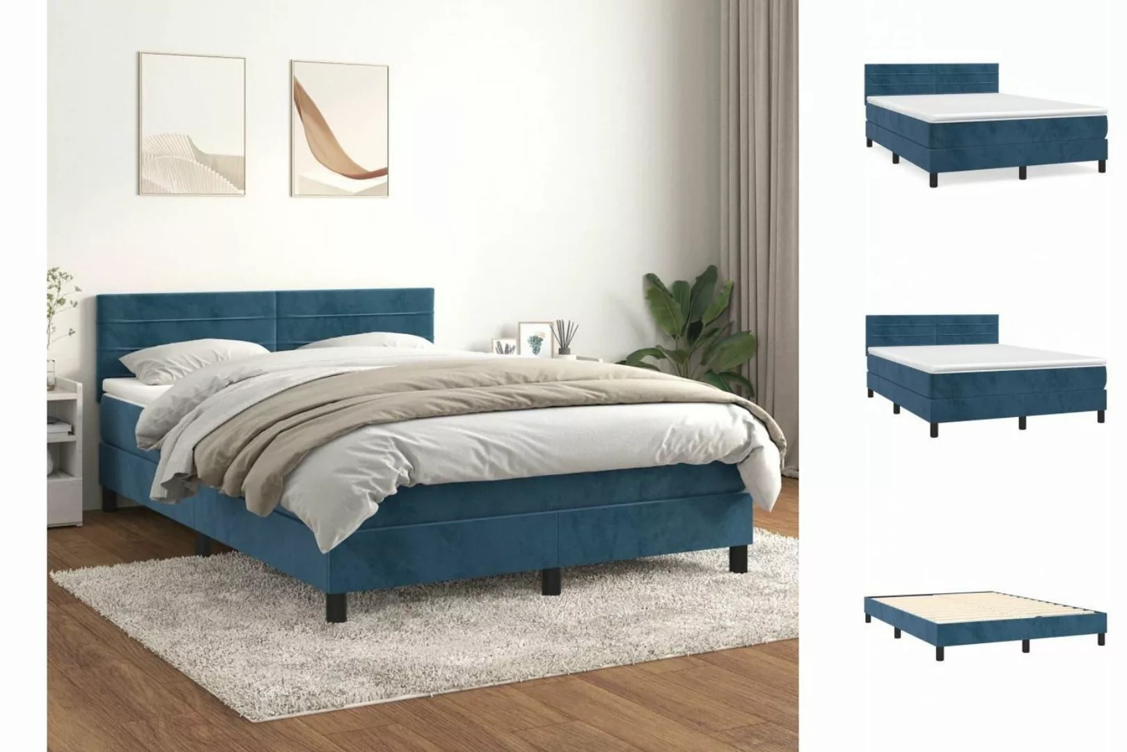 vidaXL Bettgestell Boxspringbett mit Matratze Dunkelblau 140x200 cm Samt Be günstig online kaufen