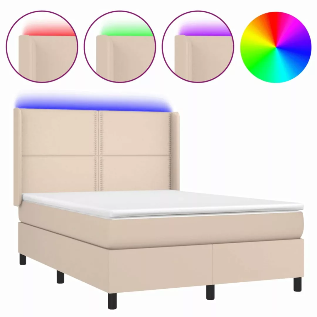 Vidaxl Boxspringbett Mit Matratze & Led Cappuccino-braun 140x200cm günstig online kaufen