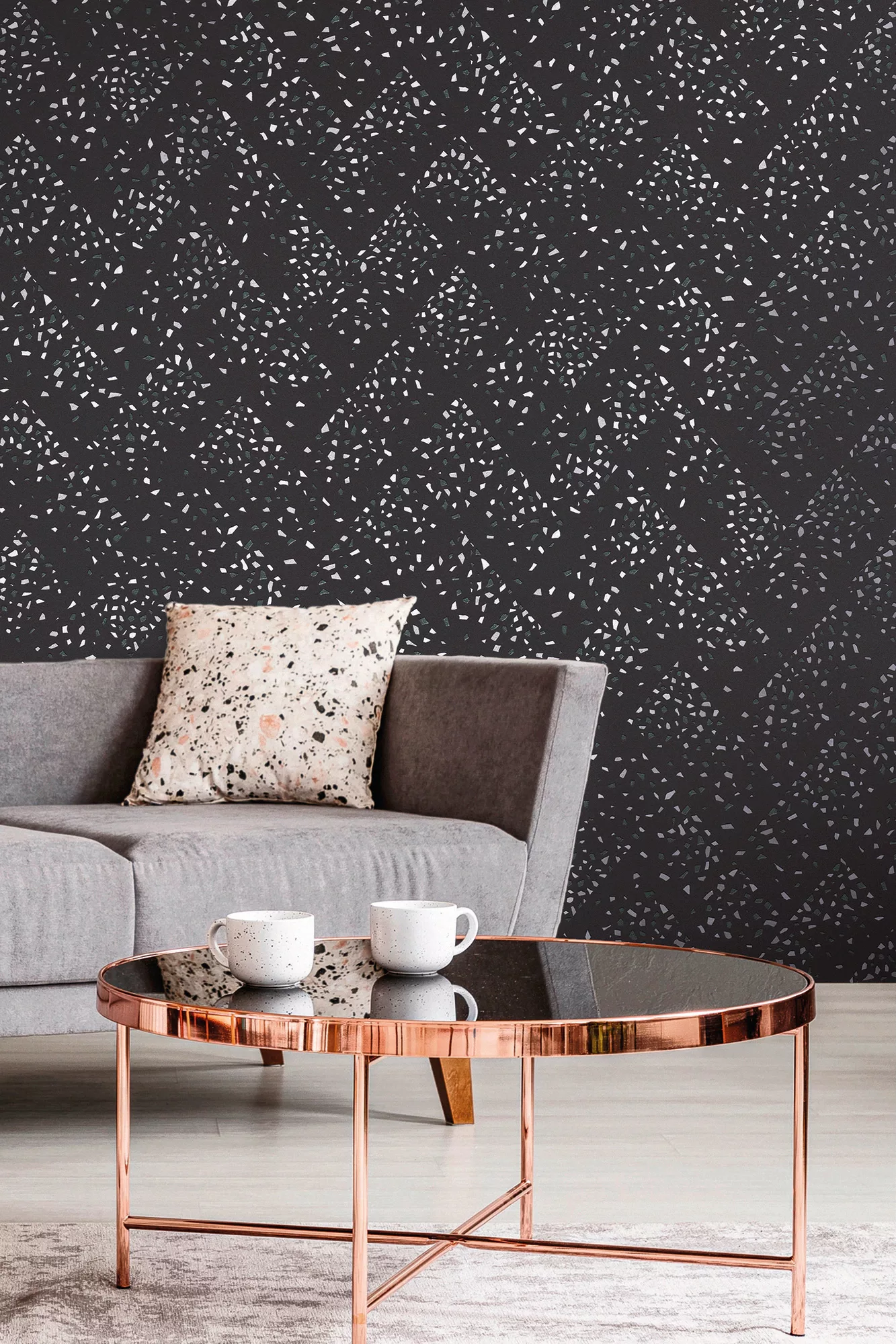 Bricoflor Confetti Vliestapete Schwarz Moderne Tapete in Terrazzo Optik in günstig online kaufen