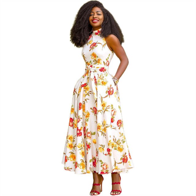 RUZU UG Dirndl Sommerkleid elegantes Kleid halbem Rollkragen Blumendruck Dr günstig online kaufen