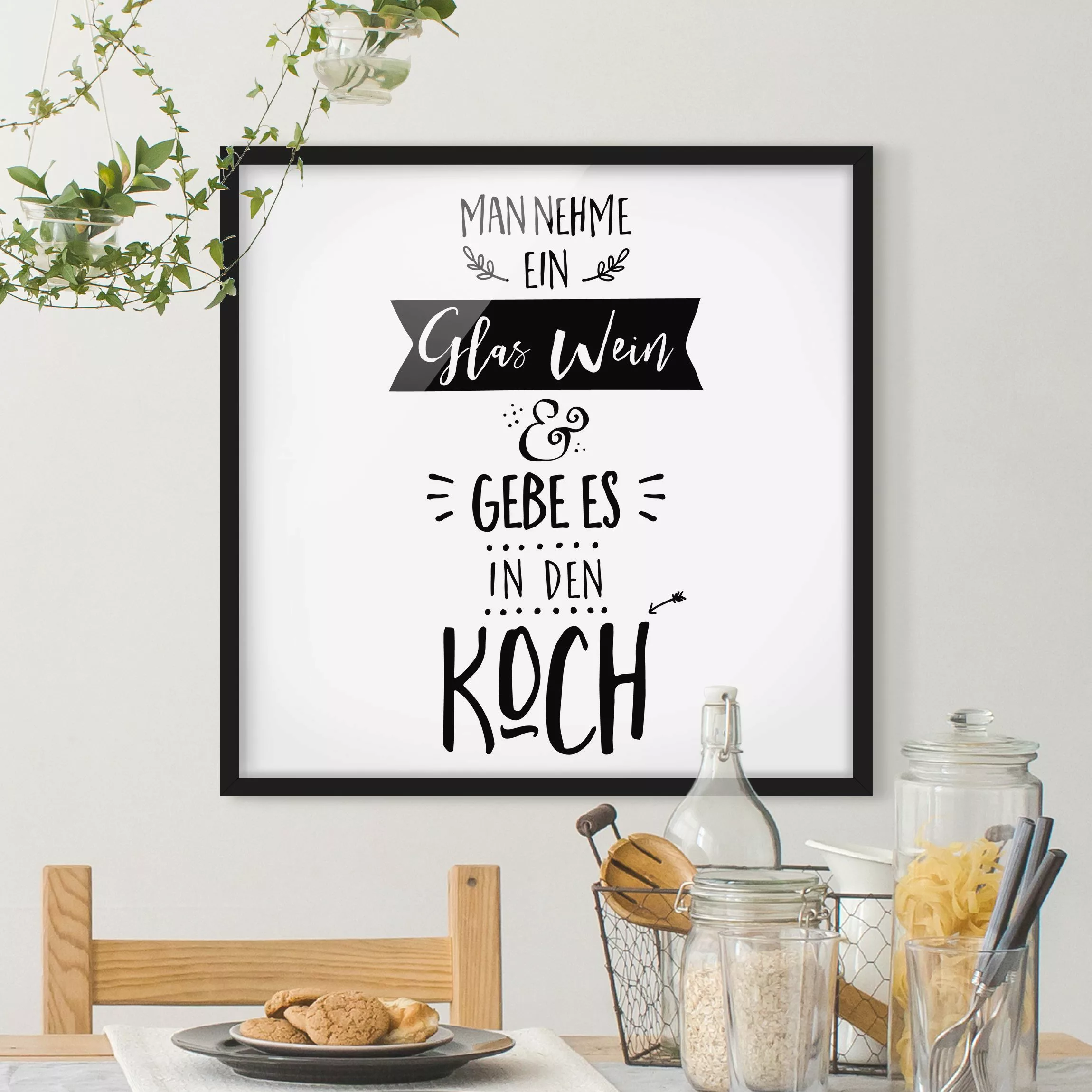 Bild mit Rahmen Spruch - Quadrat Man nehme ein Glas Wein günstig online kaufen