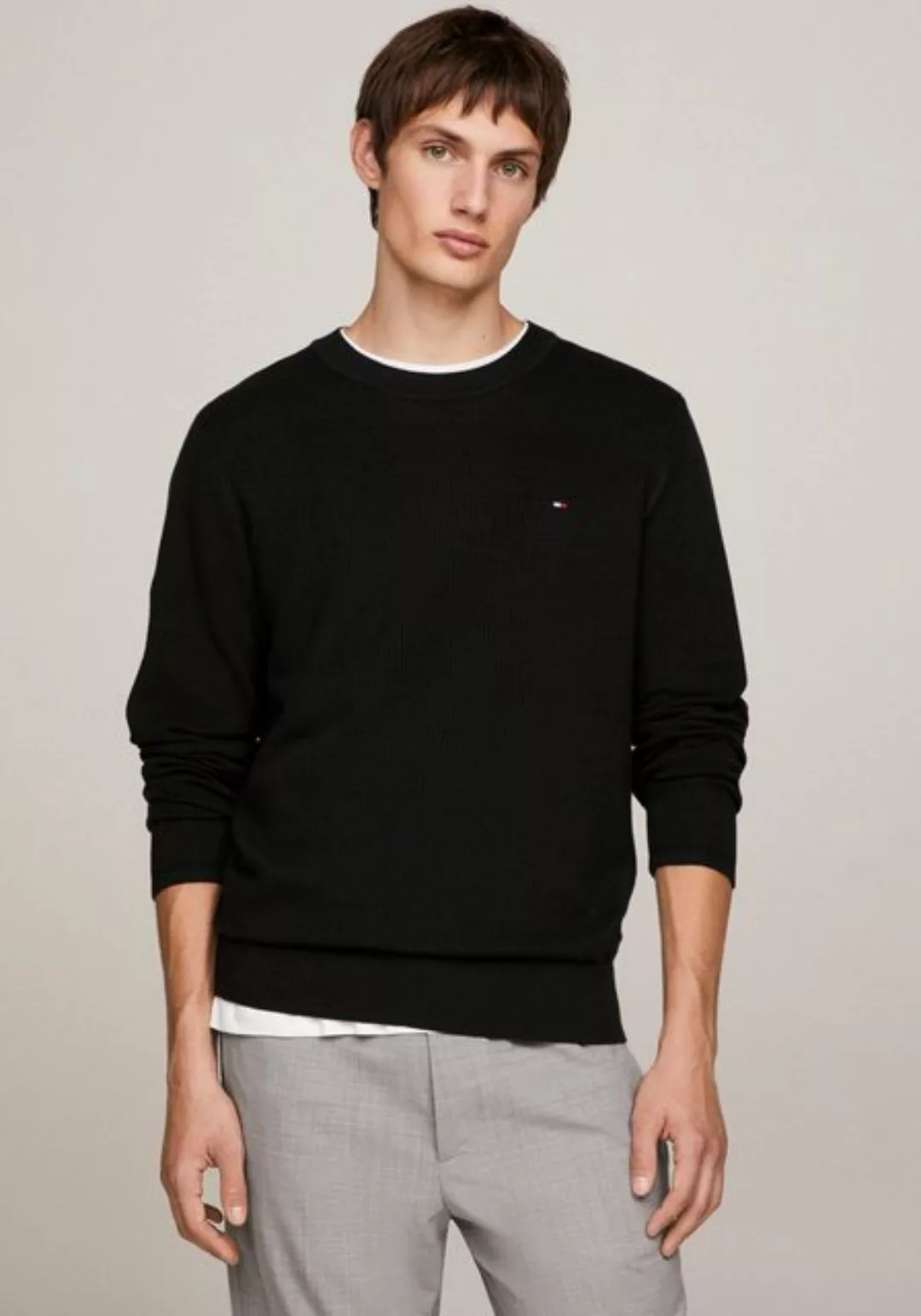 Tommy Hilfiger Longpullover CHAIN RIDGE STRUCTURE C NECK mit Rundhalsaussch günstig online kaufen