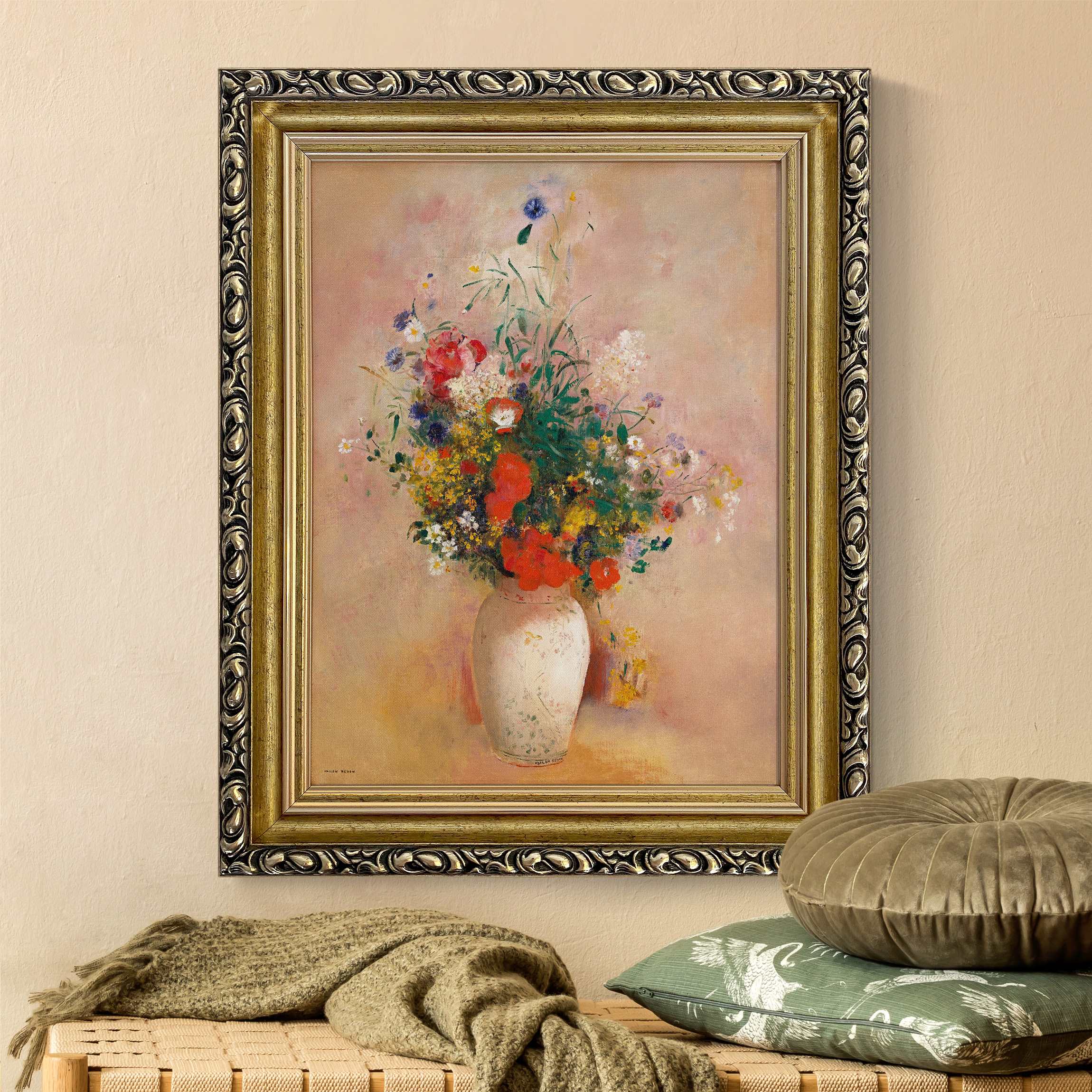 Gerahmtes Leinwandbild Odilon Redon - Vase mit Blumen (rosenfarbener Hinter günstig online kaufen