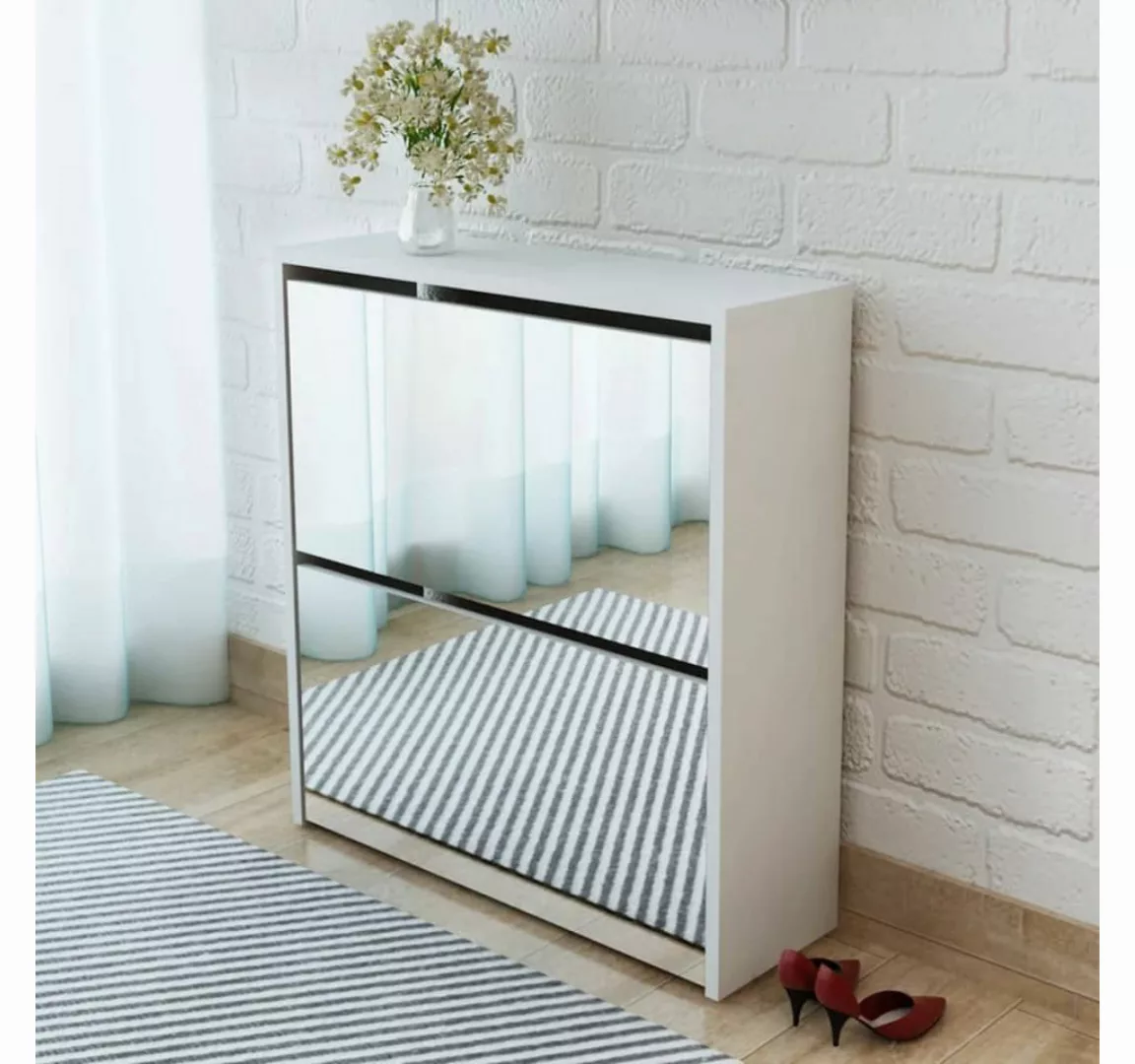 furnicato Schuhschrank mit 2 Fächern Spiegel Weiß 63x17x67 cm günstig online kaufen