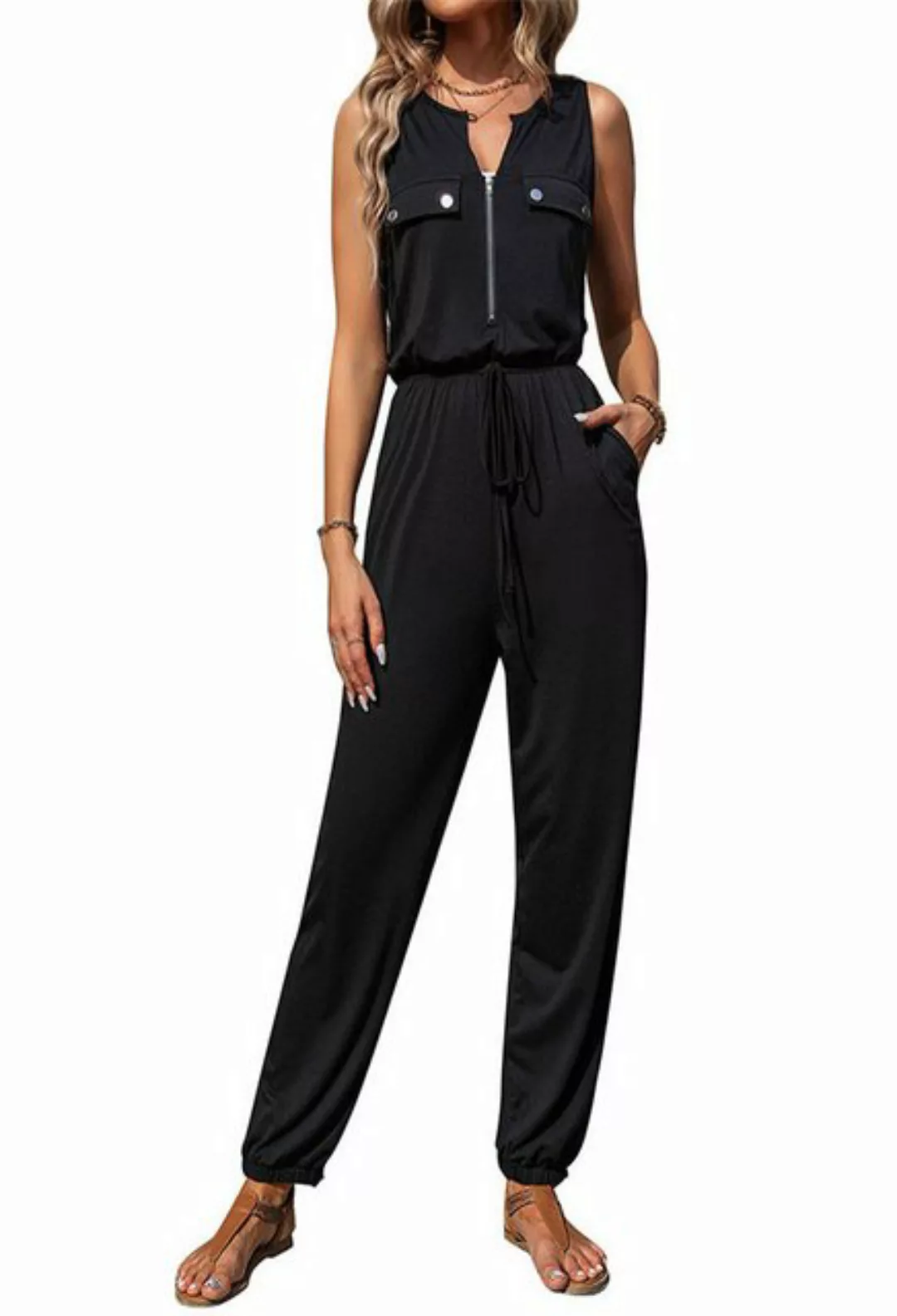 CHENIN 7/8-Overall Sommerfrauen Schwarzer ärmelloser langer Jumpsuit Schwar günstig online kaufen