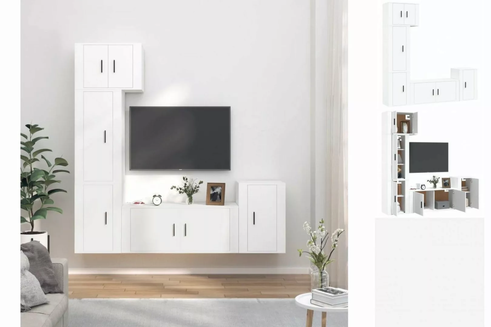 vidaXL TV-Schrank 5-tlg TV-Schrank-Set Weiß Holzwerkstoff TV-Lowboard Ferns günstig online kaufen