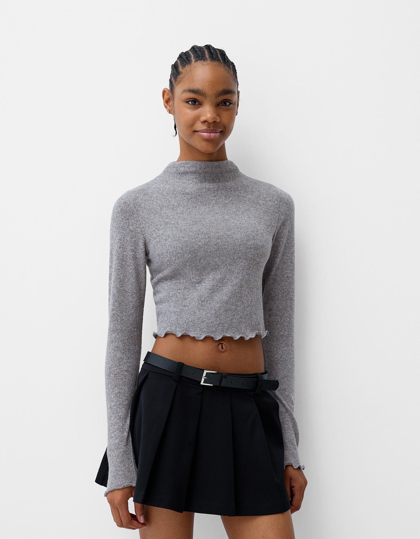 Bershka Pullover Mit Hohem Kragen Damen S Grau günstig online kaufen