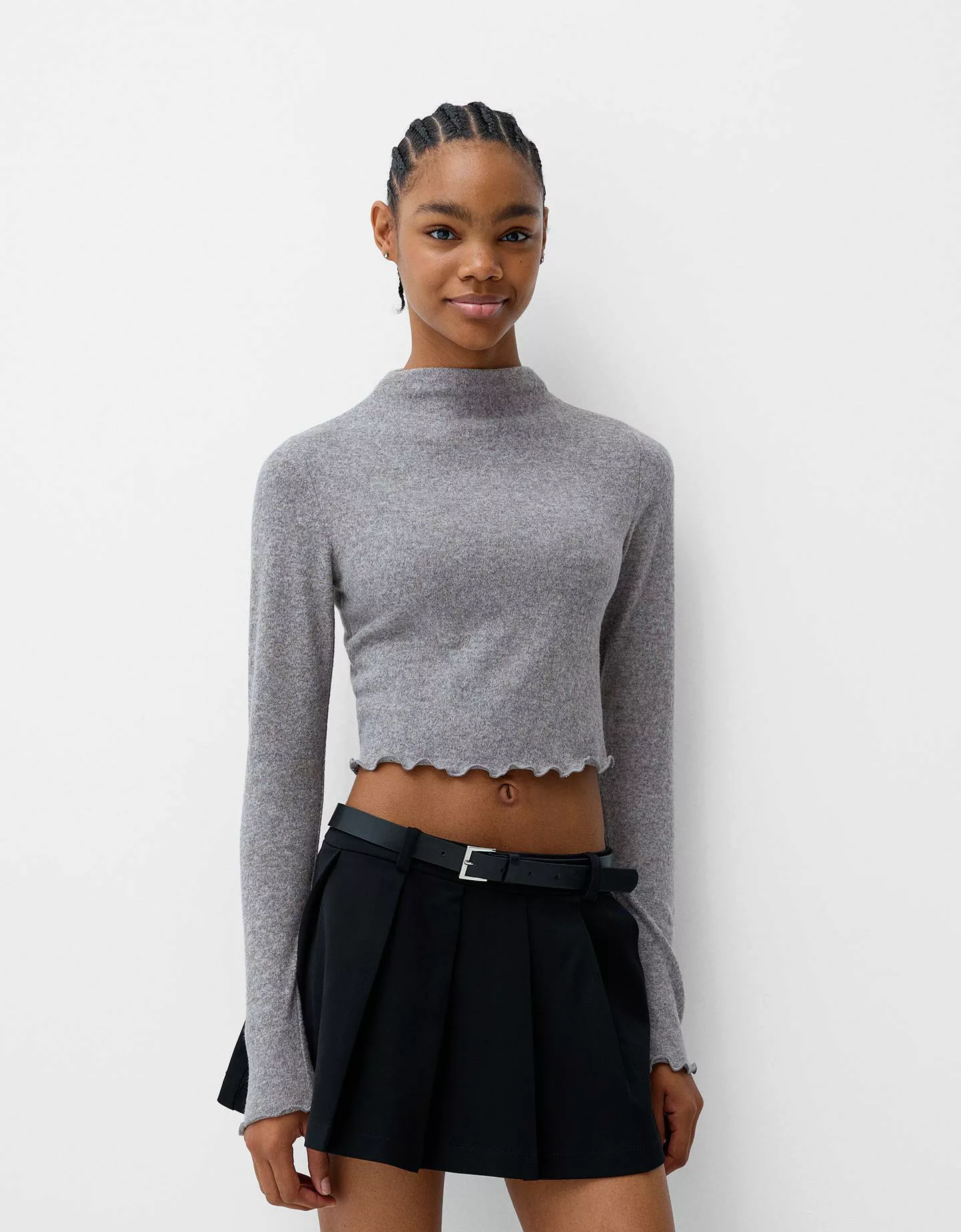 Bershka Soft-Touch-Cropped-Pullover Mit Rollkragen Damen S Grau günstig online kaufen