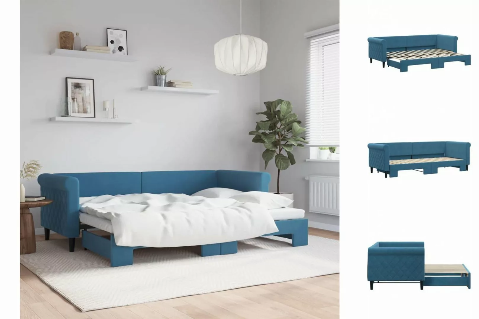 vidaXL Gästebett Gästebett Tagesbett Ausziehbar Blau 80x200 cm Samt Bett Be günstig online kaufen